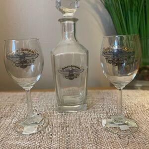 Harley Davidson Decanter and Wine Glasses